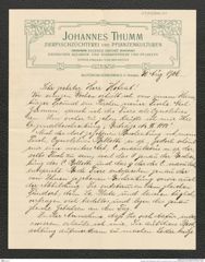 Nachlass Franz Steindachner, Brief von Johannes Thumm an Franz Steindachner (30.08.1906), Inv.Nr. 544.01, Seite 1